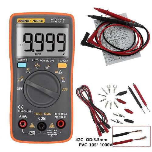 (Orange 2 AN8008389)Digital Multimeter An8008 9999 Counts Transistor True Rms Tester Auto Electrical