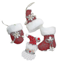 (131018) 4 stuks kerstsokken, pluchen handschoenen, kerstboomdecoratiepakket, kerstdecoratiehanger