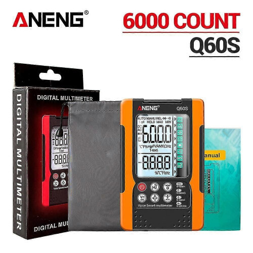 (Q60S Orange310)Aneng Q60s Digital Multimeter Ai Speech Recognition Transistor Tester 6000 Counts True