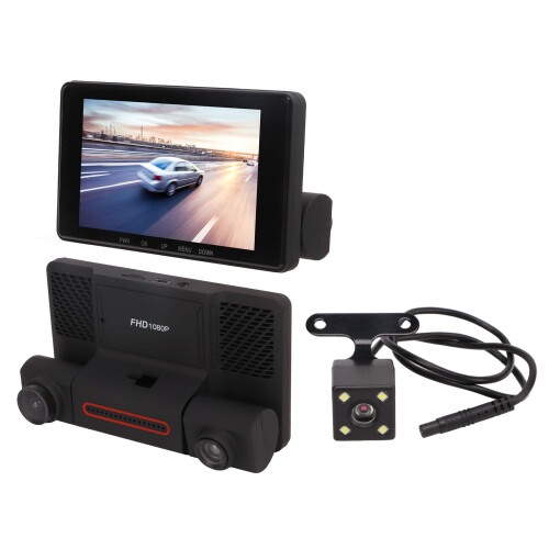 DVR-3Cam Dash Cam, 4,0-Zoll-Display, 32 GB Max, Schwarz