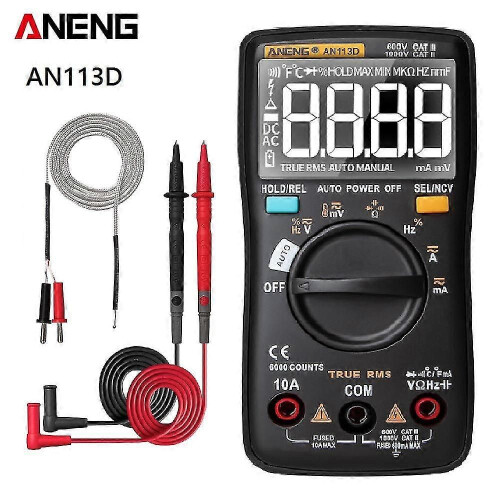 (AN113D Black418)Aneng An113d An8002 Digital Multimeter 6000 Counts Dc/ac Current Voltage Capacitor