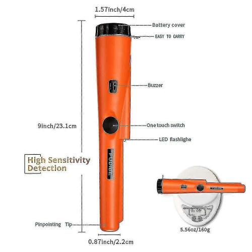 (132774) Waterdichte metaaldetector pinpointer inclusief een 9V-batterij, 360search