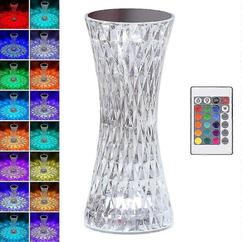 Lampe de table en cristal (100), 16 couleurs RVB avec commande tactile et télécommande, rechargeable,