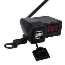 (Red45691) 3,1a Motorrad-Autoladegerät mit zwei USB-Anschlüssen, Zigarettenanzünder, Voltmeter-Anzeige