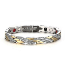 (silver77)Bracciale per terapia magnetica, elegante bracciale in acciaio, gioielli terapeutici, argento