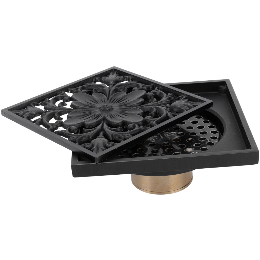 10X10cm Black Copper Floor Drain Concealed Strainer For Bathroom & Hotel 4991340609458