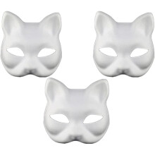 Cat Mask, 3PCS Therian Masks White Cat Masks Blank DIY Halloween Mask Animal Half Facemasks Masquerade Cosplay Party