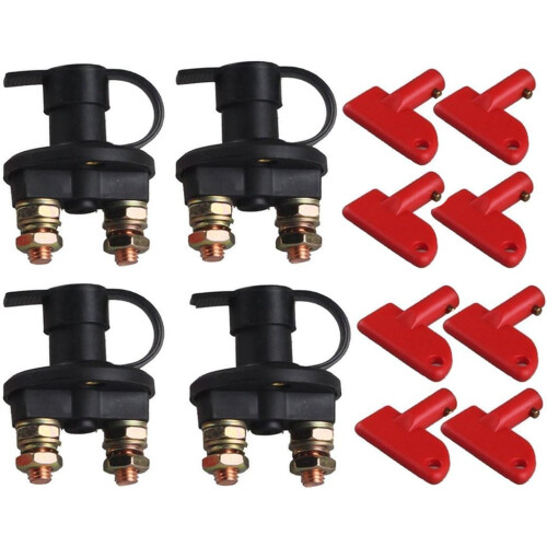 Lot de 4 isolateurs/déconnecteurs de batterie automobile 12V/24V, coupe-circuit d'urgence