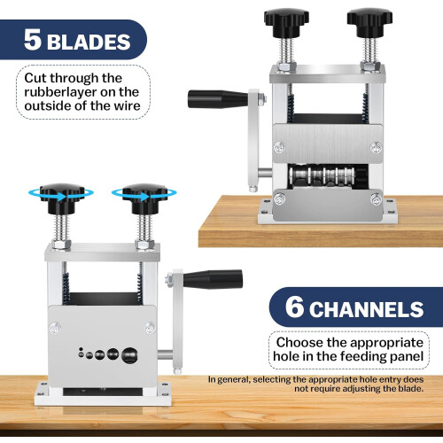 Manual Wire Stripper Machine 0.06''-0.8'', Wire Stripping Machine with 6 Tracks & 5 Carbide Blade, Wire Stripper for Drill Scrap Cable Stripper 2