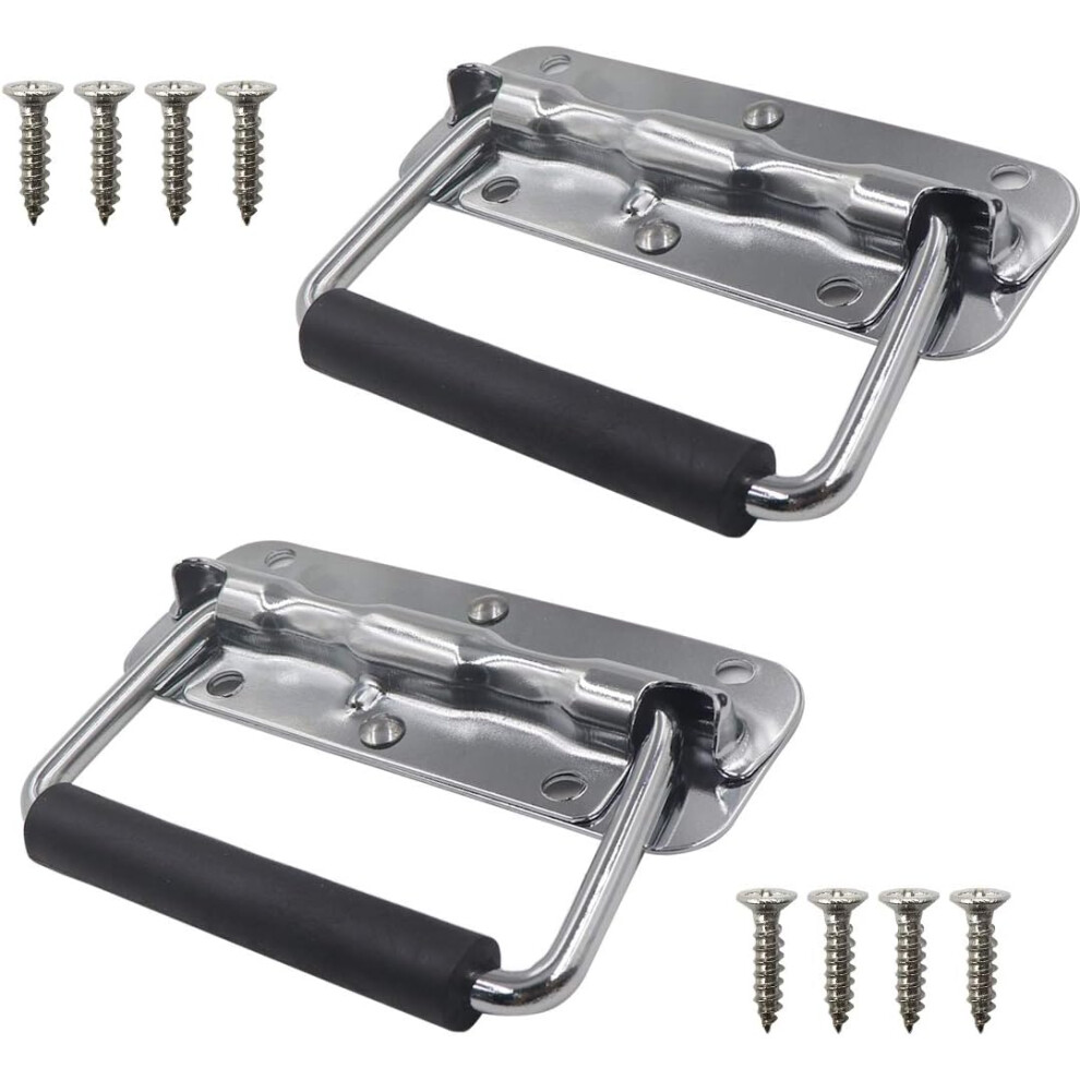 4.33Inch Spring Loaded Handle Stainless Steel Heavy Duty Handle For Toolbox Chest Case With Rubber Grip Surface Mounted(2 Pack) 749284893945