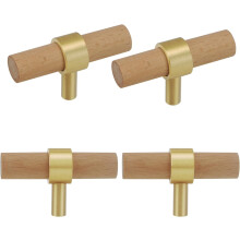 Wood and Brass Dresser Handles Single Hole 4Set Kitchen Cabinet Pull Unfinished Wood and Metal Drawer Knob