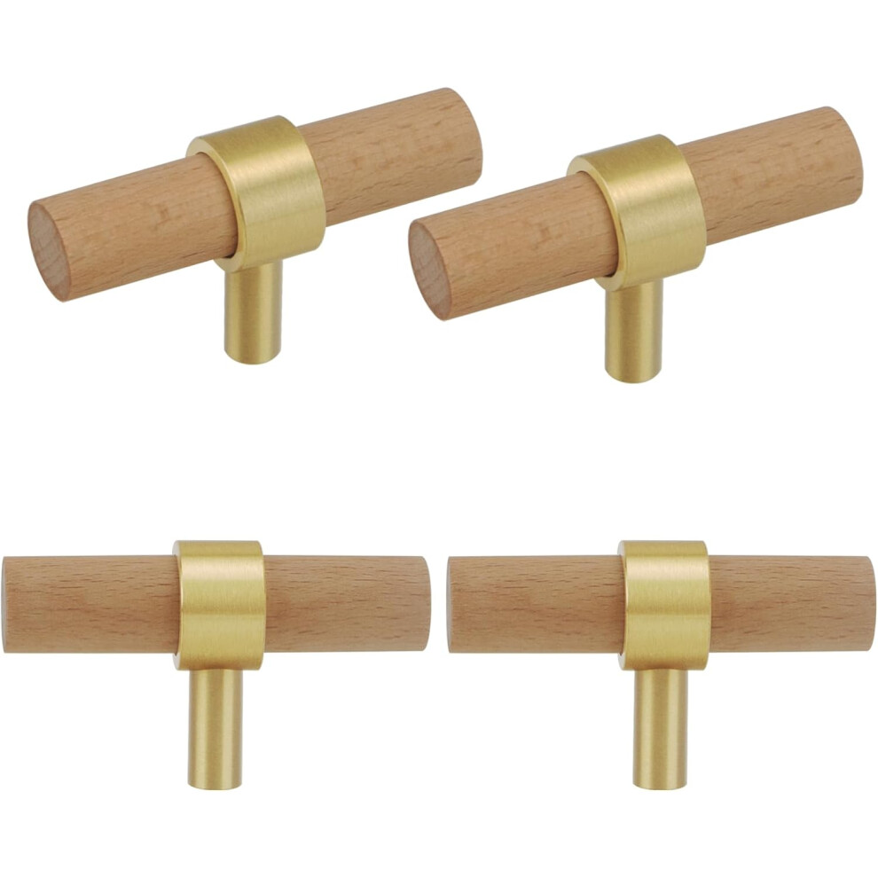 Photos - Furniture Hardware Wood and Brass Dresser Handles Single Hole 4Set Kitchen Cabinet Pull Unfinished Wood and Metal Drawer Knob