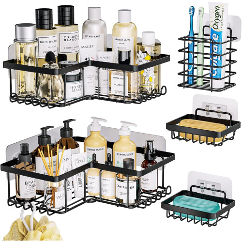 Lot de 5 étagères d'angle pour douche, grande capacité, en acier inoxydable.
