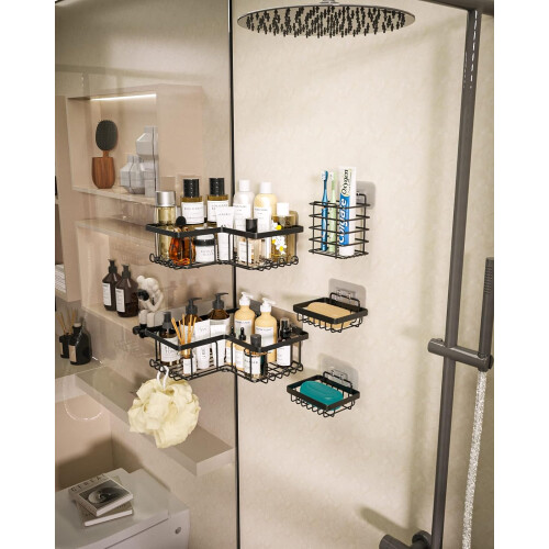 Lot de 5 étagères d'angle pour douche, grande capacité, en acier inoxydable. 1