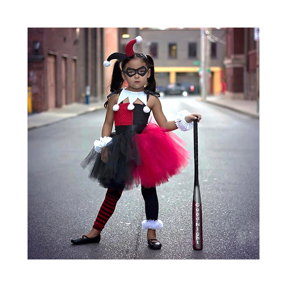 (2T) Girls' Joker Dress: Harley Quinn Cosplay Costume for Halloween Carnival Party