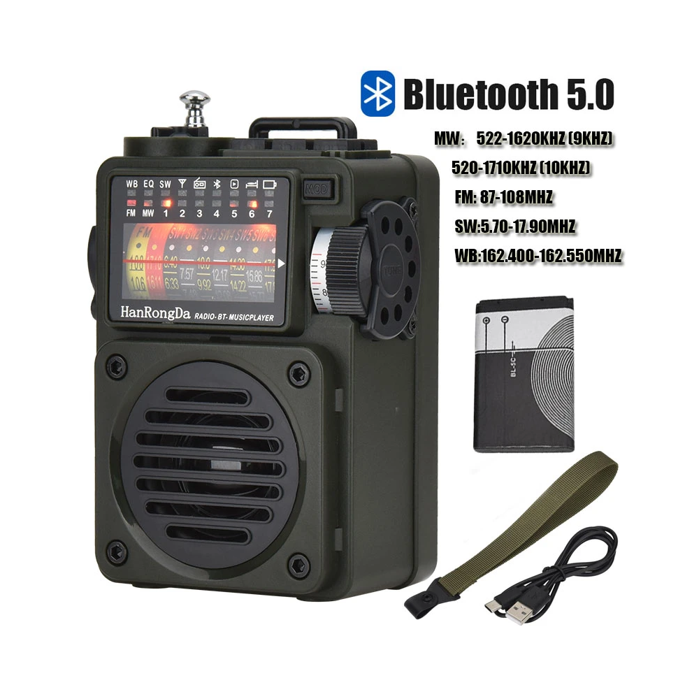 Portable Full Band Radio Mw/Fm /Sw/Wb Receiver Support Bluetooth/Tf Card Playback 9463225713093