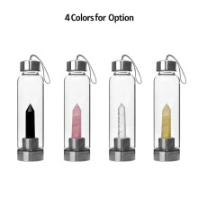 Premium 550ml Crystal Glass Water Bottle with Gemstone Top & Detachable Strap