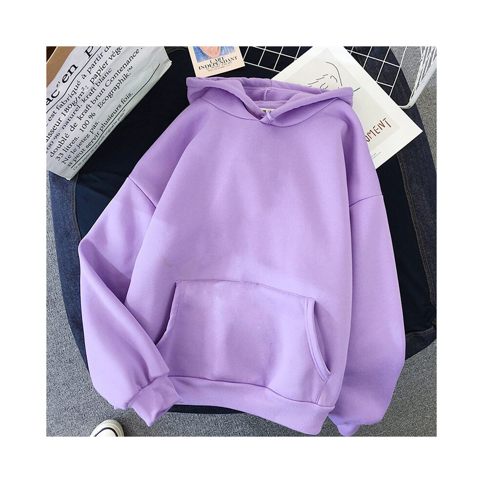 (Purple, M) Ladies Women Hoodies Hooded Oversize Jumper Loose Long Sweatshirts Plain Sleeve