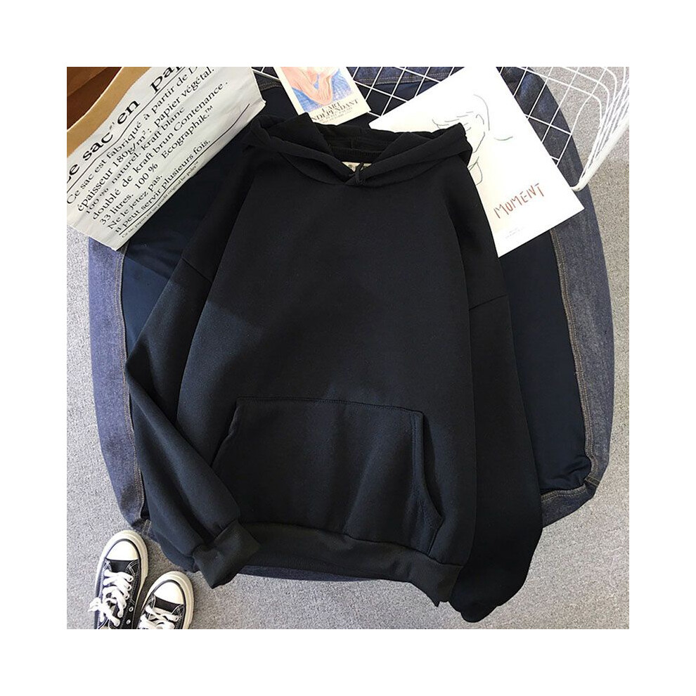 (Black, XL) Ladies Women Hoodies Hooded Oversize Jumper Loose Long Sweatshirts Plain Sleeve