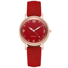 (Red) Analog Women Quartz Wrist Watch Leather Strap Casual Decoration Fashion Gift