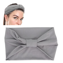 Fascia per capelli in tessuto grigio con intreccio incrociato, antiscivolo, taglia unica.