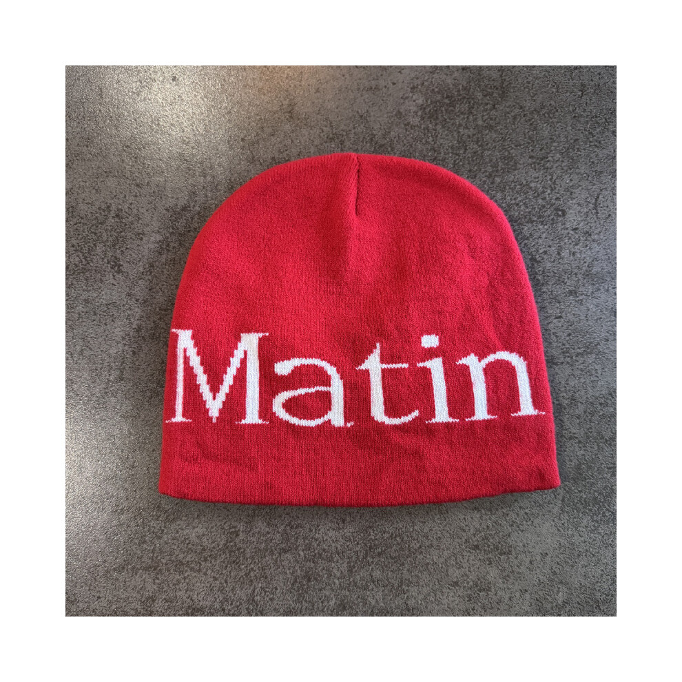 (Red) Streetwear Matin Letter Knitted Beanie Warmth Ear Protection Cap Seasons Cold-image-OPC-PJKS67V-NEW