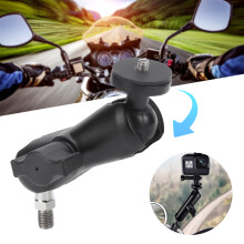 Motorcycle Handlebar Camera Mount 360 Mirror Bracket Metal Black