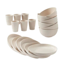 (Beige) Picnic Dinnerware Set Includes 18 Pieces For Safe And Healthy Dining