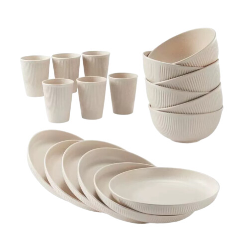 (Beige) Picnic Dinnerware Set Includes 18 Pieces For Safe And Healthy Dining