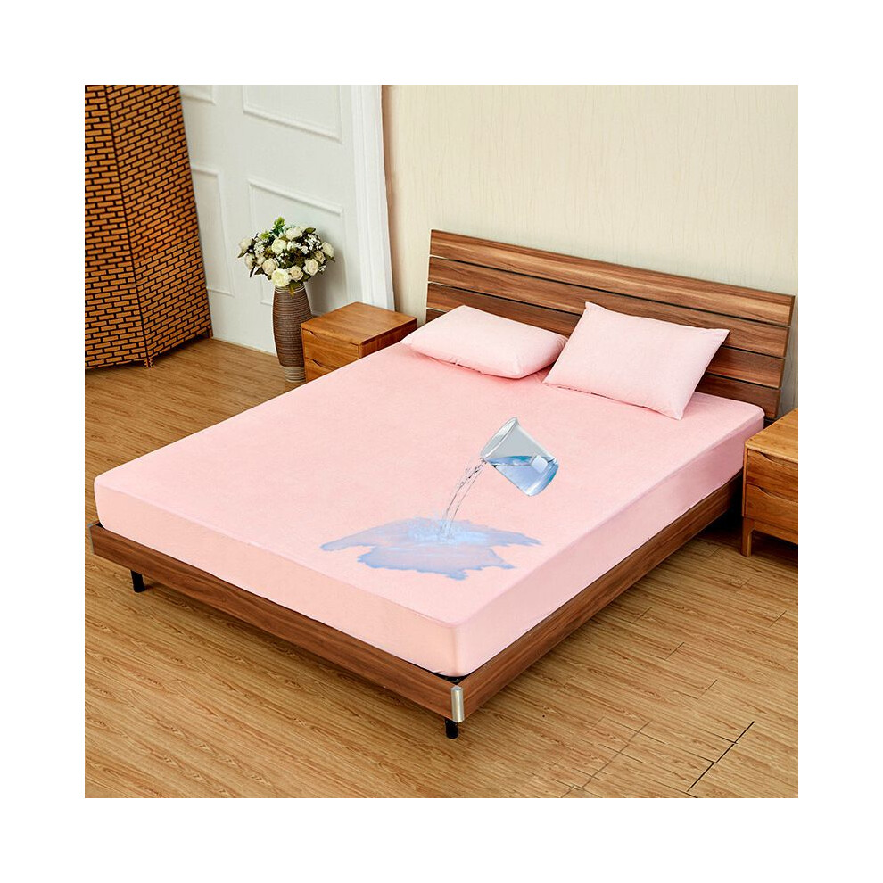 (Pink,140x200+30cm)Protège Matelas Imperméable Drap Housse de Lit Sans Taie d'oreiller Grande Taille