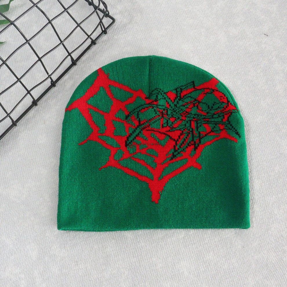 (Green) Spider Heart Shape Web Pattern Knitted Cap Winter Warm Gift Fashionable Casual-image-OPC-PJKSFCK-NEW