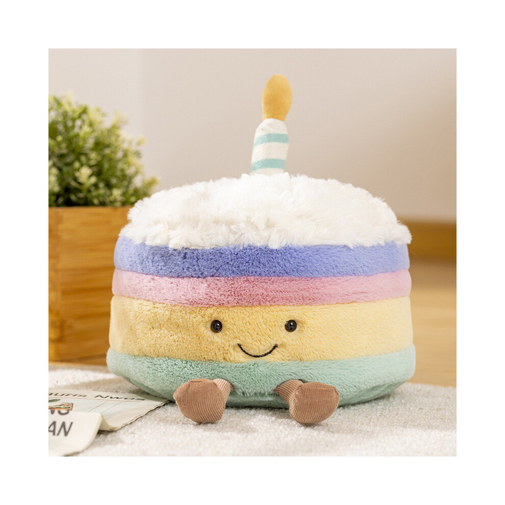 (Rainbow Cake, 26cm) Birthday Cake Plush Toys Rainbow Cake Design Soft Stuffed Dolls Gifts Girls