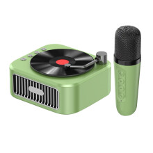 Portable Karaoke Sound System with Retro Phonograph Speaker, Vinyl Record Audio, Wireless Technology, Green/White, Easy to Use