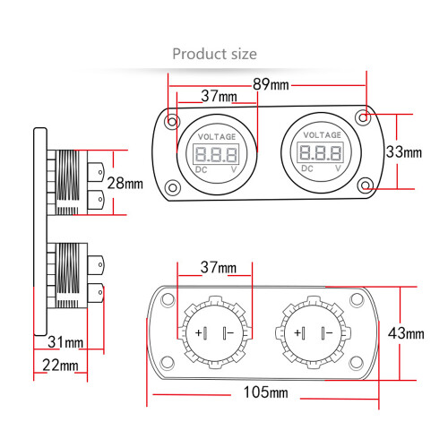 Voltmeter Dual 6-35V 105x43x31mm Rot/Blau/Grün