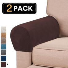 (Brown) Armrest 2pcs Velvet Covers Stretch Set Chair Sofa Arm Protectors Removable Couch