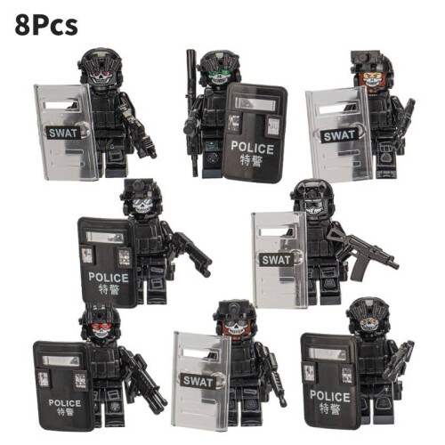 (Black) Elite Minifigure Forces Set Military Swat Building Blocks Action Oriented Toy