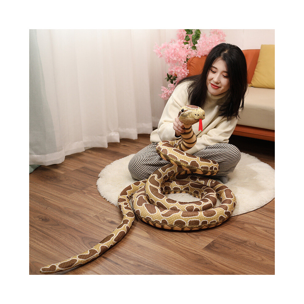 (Brown, 220cm) Snake Simulated Plush Toy Soft Filled Doll Room Decoration Holiday Gift Children
