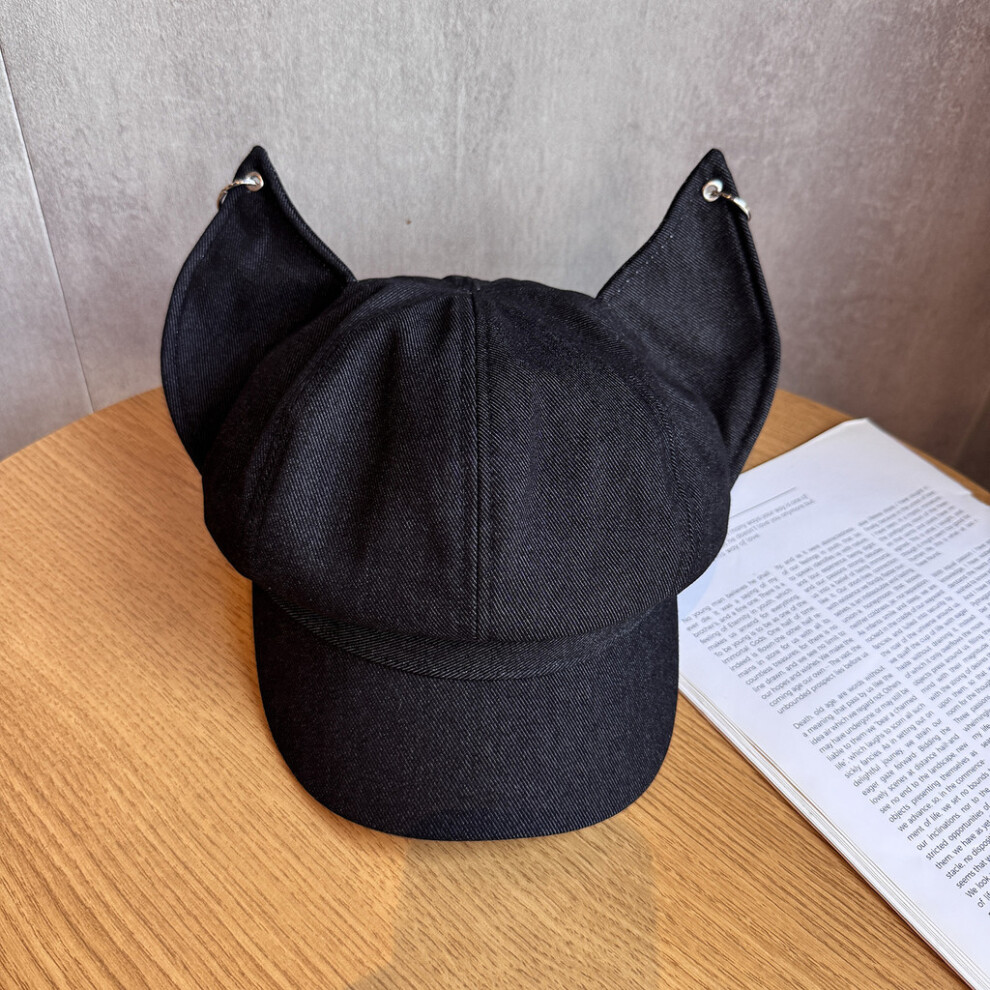 (Black) Retro Color Solid Style Fox Ear Beret Features Autumn Season Hat Travel Fashion-image-OPC-PJKSQ9M-NEW
