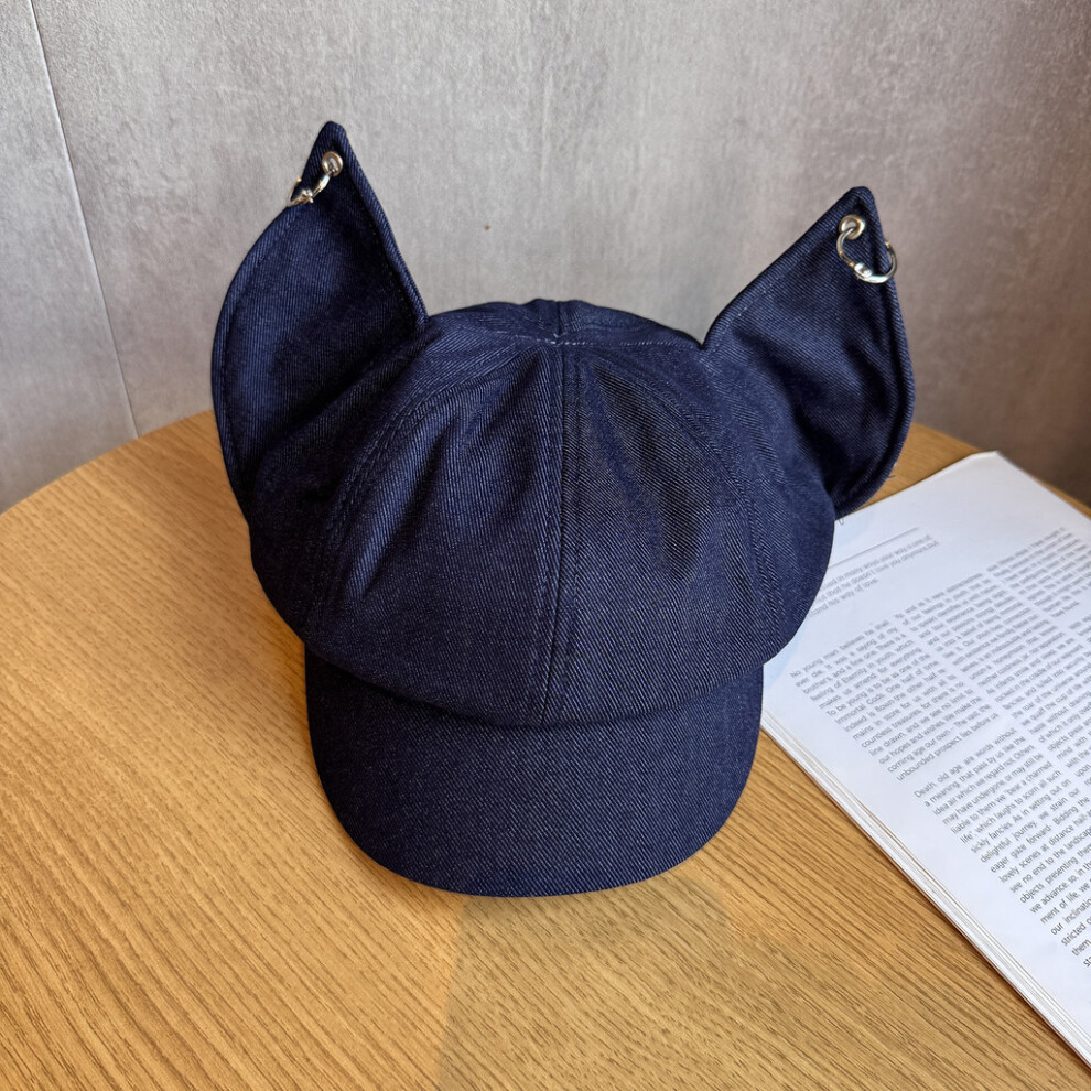 (Navy) Solid Color Retro Style Fox Ear Beret Features Autumn Season Travel Hat Fashion-image-OPC-PJKSQBZ-NEW