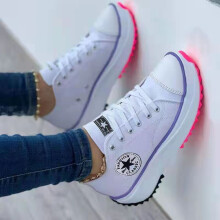 (White, 38) Women Shoes Canvas Sneaker Platform Casual Breathable Design Fashion Sport