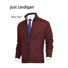 (WineRed, XXL) Knitted Men Cardigan Sweater Jacket Stand Collar Loose Fit Autumn Winter Clothes