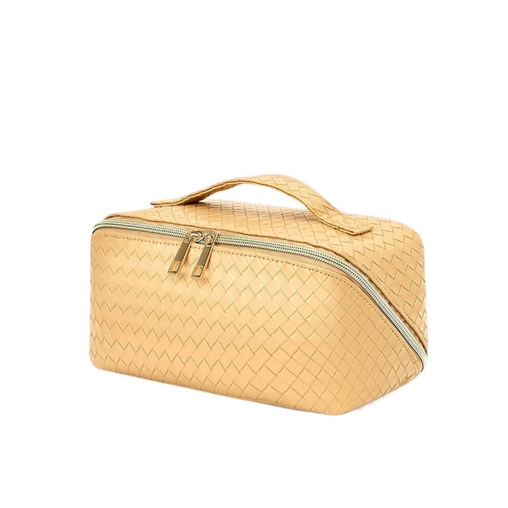 Yellow Cosmetic Bag Portable Luxury Pu Makeup Bag For Women, Large Capacity Storage Case For Travel And Laundry