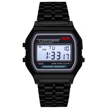 (Black)Unisex Legierung Digital Sport Stoppuhr Armbanduhr Mode Retro Geschenk Dekoration