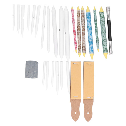 Ensemble de 28 pièces d'estompes - Papier abrasif et taille-crayon 1
