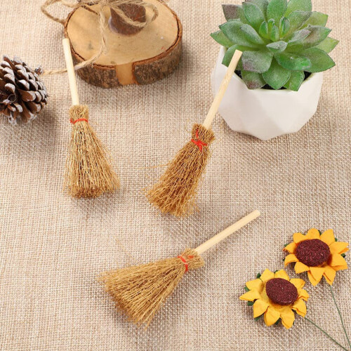 20Pcs Miniature Artificial Mini Straw Brooms Witches Decor Toy 2