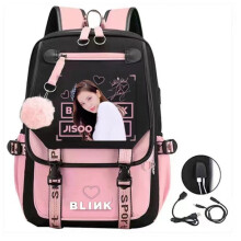 (Pink JISOO)Zaino Blackpink Lisa Star Impermeabile Grande Capacità Usb Port Lock Ventilatori Regalo