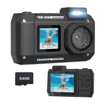Waterproof Camera 4K 65MP Underwater Camera with 64G Card, Black