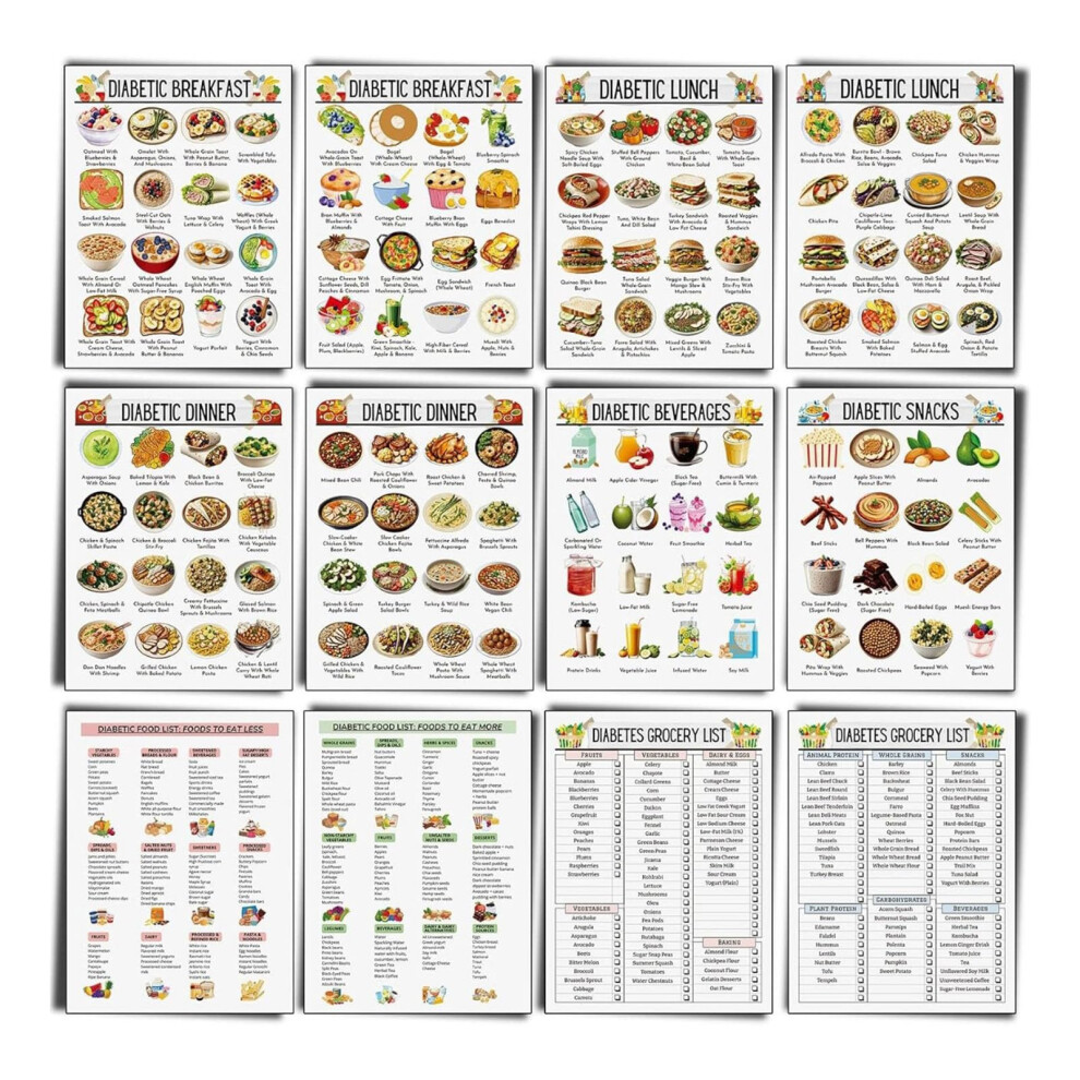 Diabetes Food Chart Meal Planner for Diabetics, Nutritional Guide, 20.3 x 25.4 cm, Pack of 12