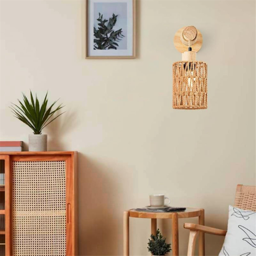 Rattan Rope Bedhead Wall Lamp Cylindrical Bedroom Light, A 1