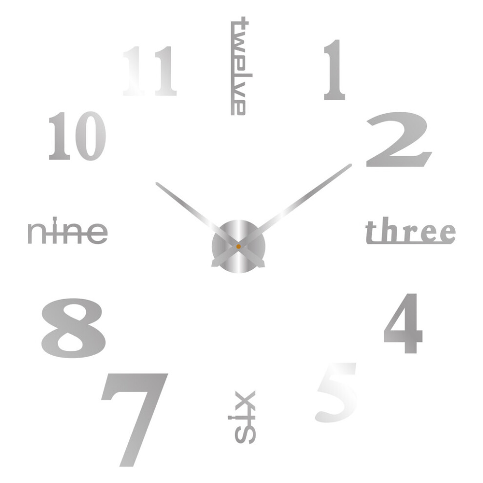 (Silver)Horloge Murale Moderne 3D Miroir Autocollant Acrylique Numéro Horloges pour Décoration Maison